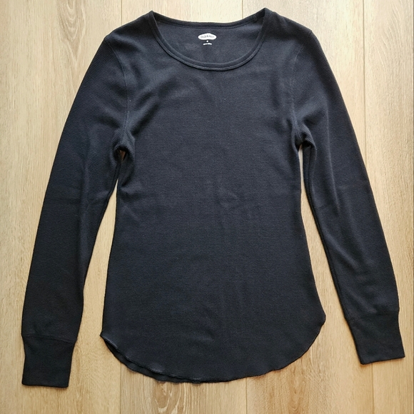 Women's Old Navy Black Crew Neck Long Sleeve Tee Shirt Thermal Top | Medium - Picture 1 of 8